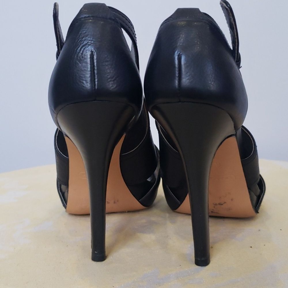 COACH Shoe Womens sz 6.5 Adelle Calf Black Sandal 4” Heel - Picture 4 of 8